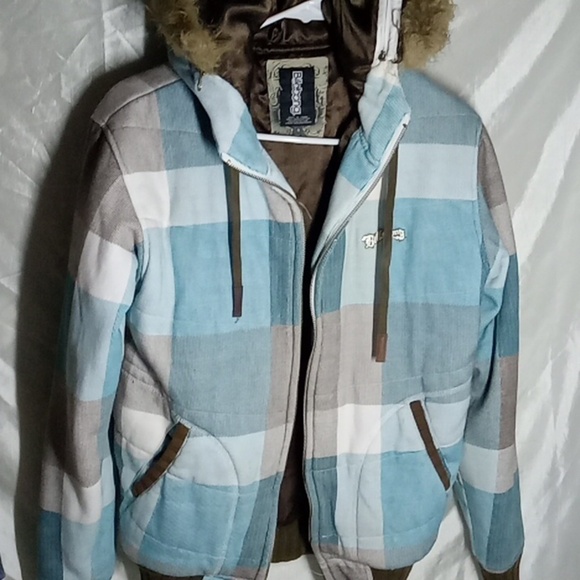 Billabong hooded fur jacket small surfer girl Vintage - Picture 1 of 8
